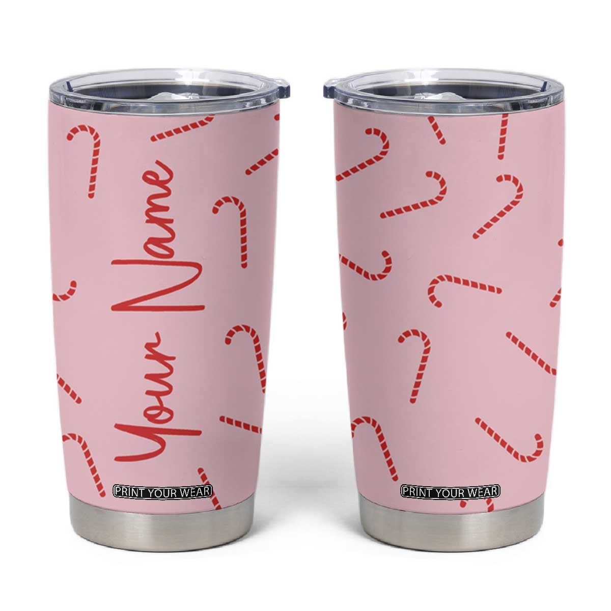 Personalized Christmas Tumbler Cup Custom Name Candy Canes Pink Xmas Gifts TB10 Pink Print Your Wear