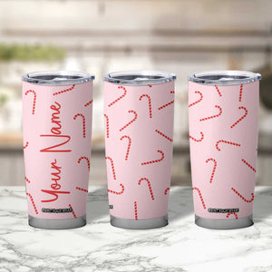 Personalized Christmas Tumbler Cup Custom Name Candy Canes Pink Xmas Gifts TB10 Print Your Wear