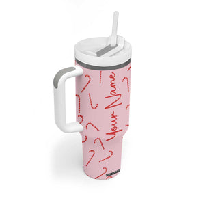 Personalized Christmas Tumbler With Handle Custom Name Candy Canes Pink Xmas Gifts TB10 Print Your Wear