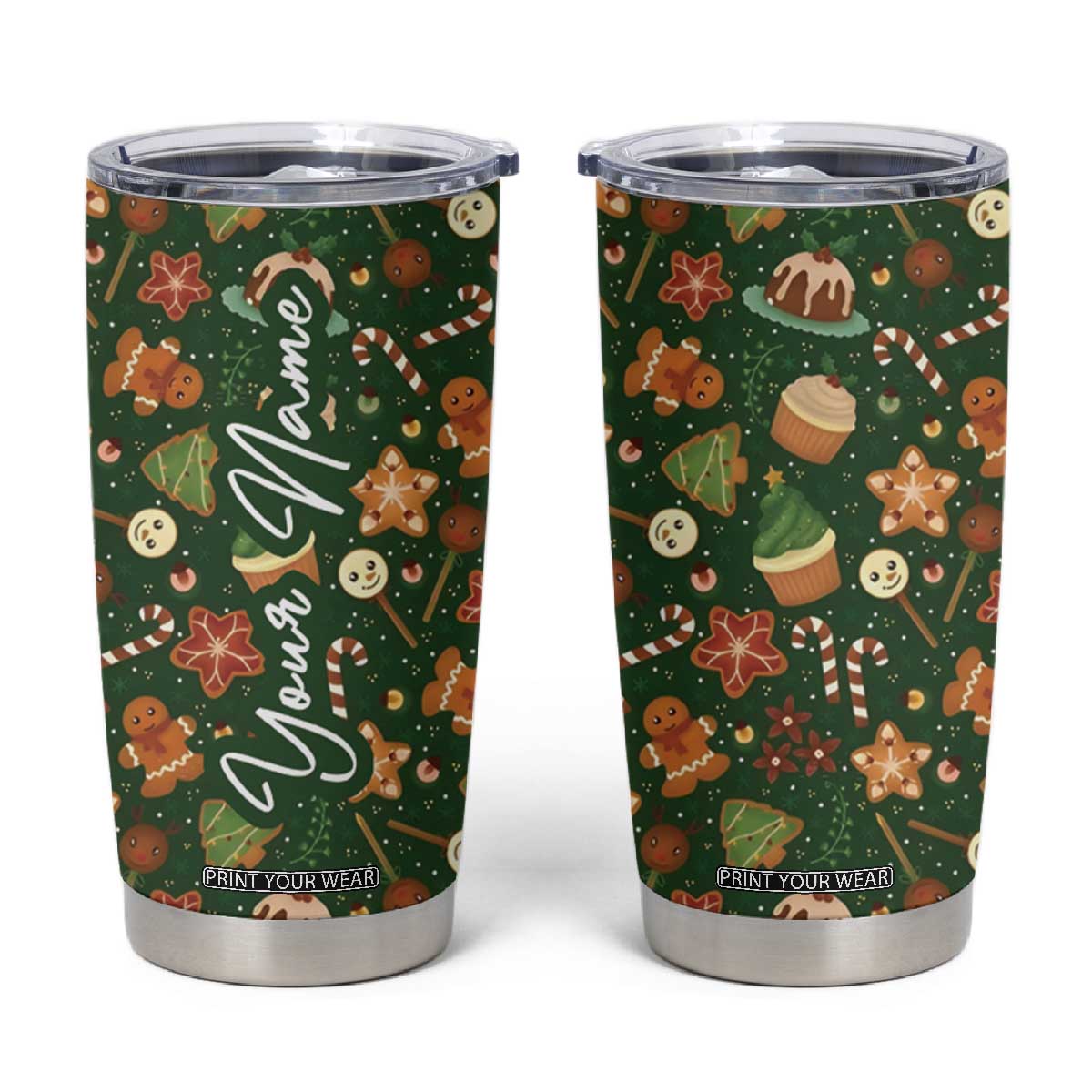 Personalized Christmas Tumbler Cup Custom Name Car Cup Holder Xmas Gifts TB10 Green Print Your Wear