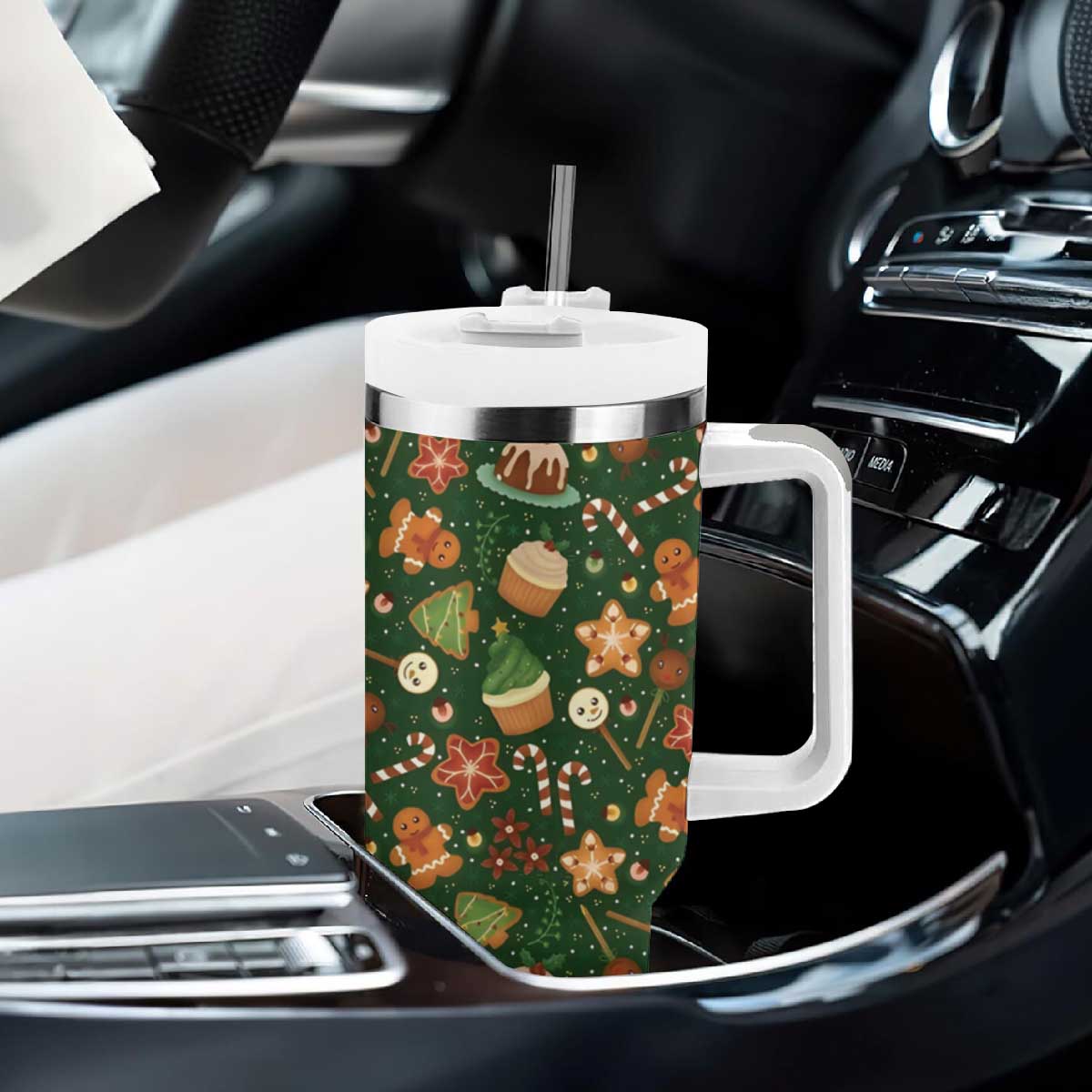 Personalized Christmas Tumbler With Handle Custom Name Car Cup Holder Xmas Gifts TB10 Print Your Wear