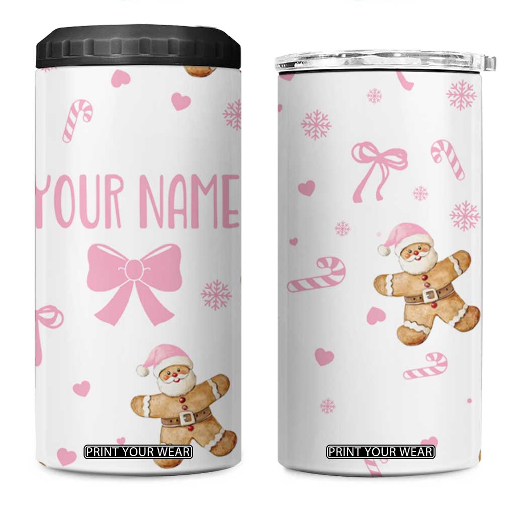 Personalized Christmas 4 in 1 Can Cooler Tumbler Custom Name Coquette Pink Bow Gingerbread Man TB10 One Size: 16 oz White Print Your Wear