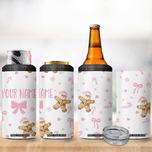 Personalized Christmas 4 in 1 Can Cooler Tumbler Custom Name Coquette Pink Bow Gingerbread Man TB10 Print Your Wear