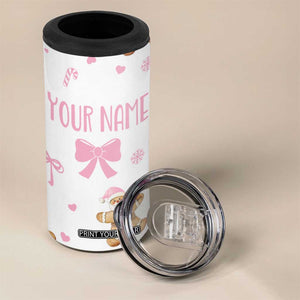 Personalized Christmas 4 in 1 Can Cooler Tumbler Custom Name Coquette Pink Bow Gingerbread Man TB10 Print Your Wear