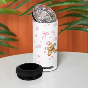 Personalized Christmas 4 in 1 Can Cooler Tumbler Custom Name Coquette Pink Bow Gingerbread Man TB10 Print Your Wear