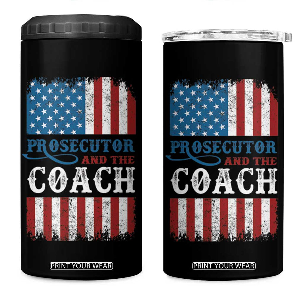 Harris Walz 4 in 1 Can Cooler Tumbler Prosecutor And The Coach 2024 Vintage American Flag TB11 One Size: 16 oz Black Print Your Wear