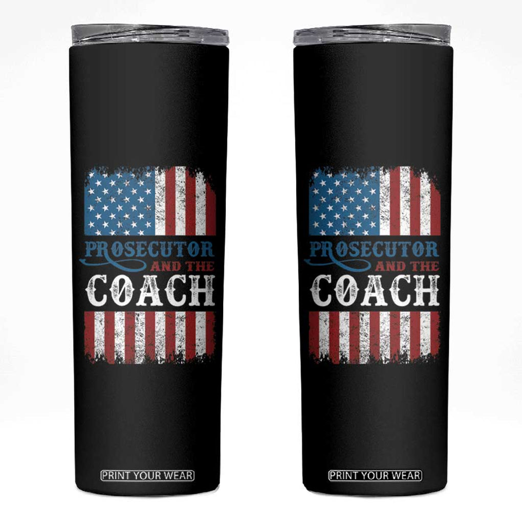 Harris Walz Skinny Tumbler Prosecutor And The Coach 2024 Vintage American Flag TB11 Black Print Your Wear