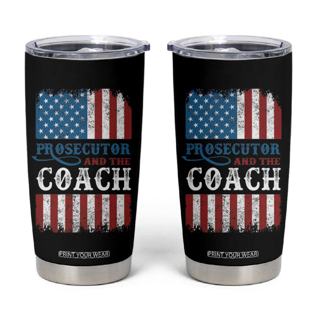 Harris Walz Tumbler Cup Prosecutor And The Coach 2024 Vintage American Flag TB11 Black Print Your Wear