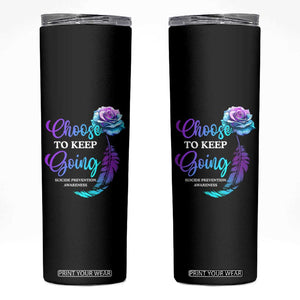 Suicide Prevention Awareness Skinny Tumbler Choose To Keep Going Semicolon Rose Feather TB11 Black Print Your Wear