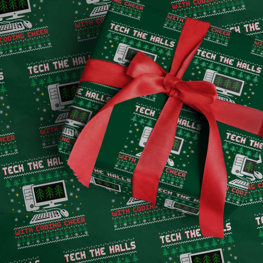 Tech Support Christmas Wrapping Paper Roll Tech The Halls With Cooking Cheer TS14 Green Print Your Wear
