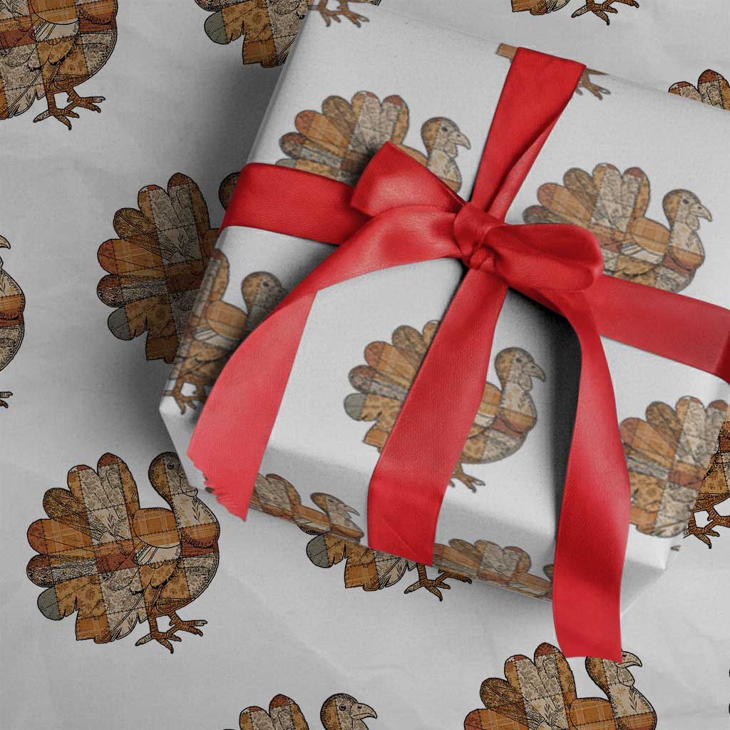 Thanksgiving Vintage Patchwork Gobble Turkey Wrapping Paper Roll TS11 White Print Your Wear