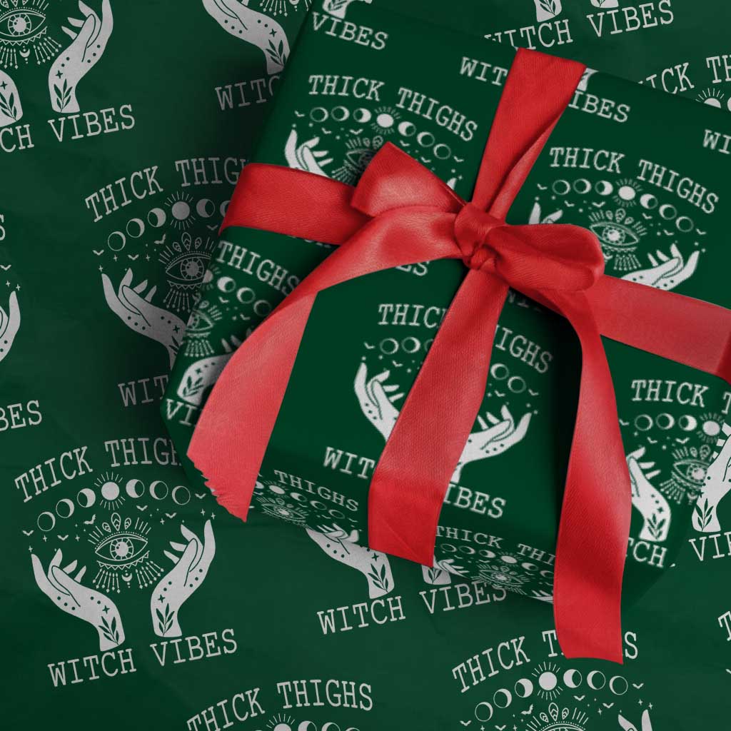 Thick Thighs Witch Vibes Wrapping Paper Roll Celestial Witchcraft Moon Phases TS02 Green Print Your Wear