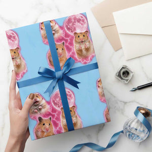 Three Hamsters Retro Graphic Wrapping Paper Roll Small Pet Lover Gift Idea TS12 Light Blue Print Your Wear