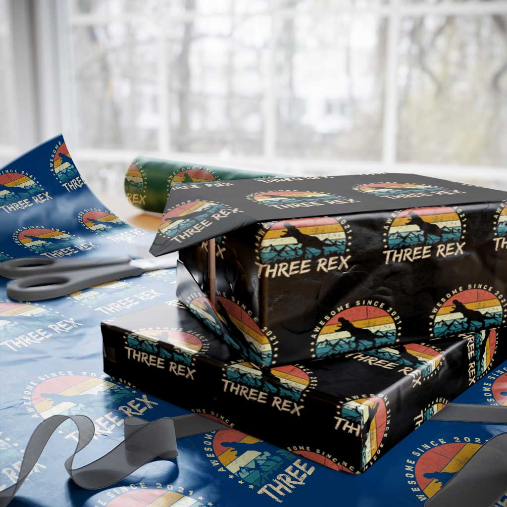 Three Rex 3rd Birthday Wrapping Paper Roll 3 Years Old Dinosaur Bday Boy TS02 Black Print Your Wear