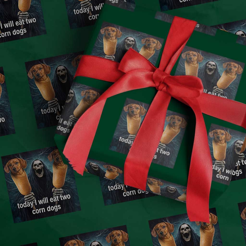 Today I Will Eat Two Corn Dogs Skeleton Meme Wrapping Paper Roll TS11 Green Print Your Wear