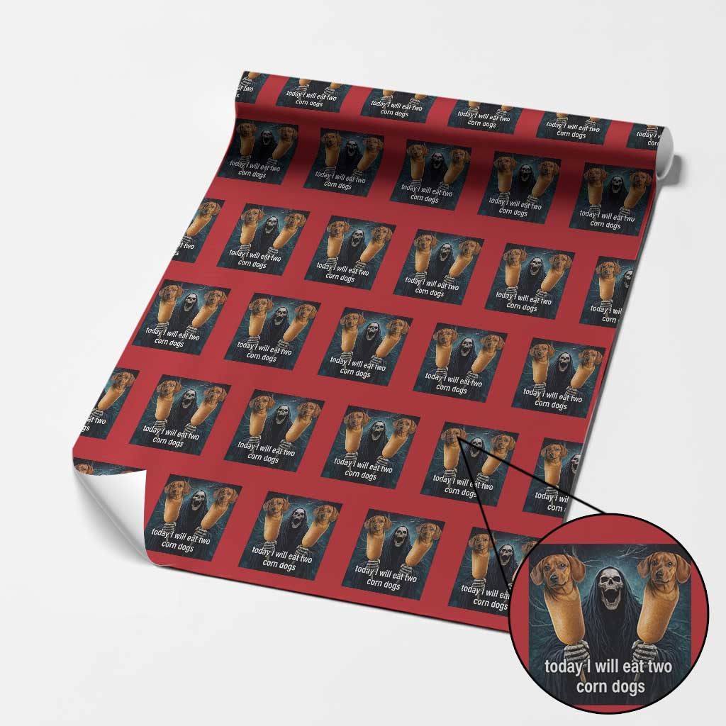 Today I Will Eat Two Corn Dogs Skeleton Meme Wrapping Paper Roll TS11 Red Print Your Wear