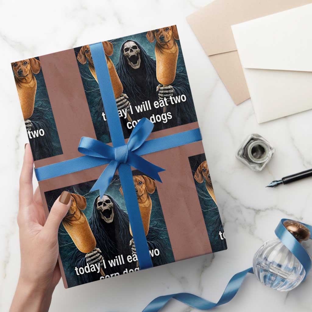 Today I Will Eat Two Corn Dogs Skeleton Meme Wrapping Paper Roll TS11 Mocha Print Your Wear
