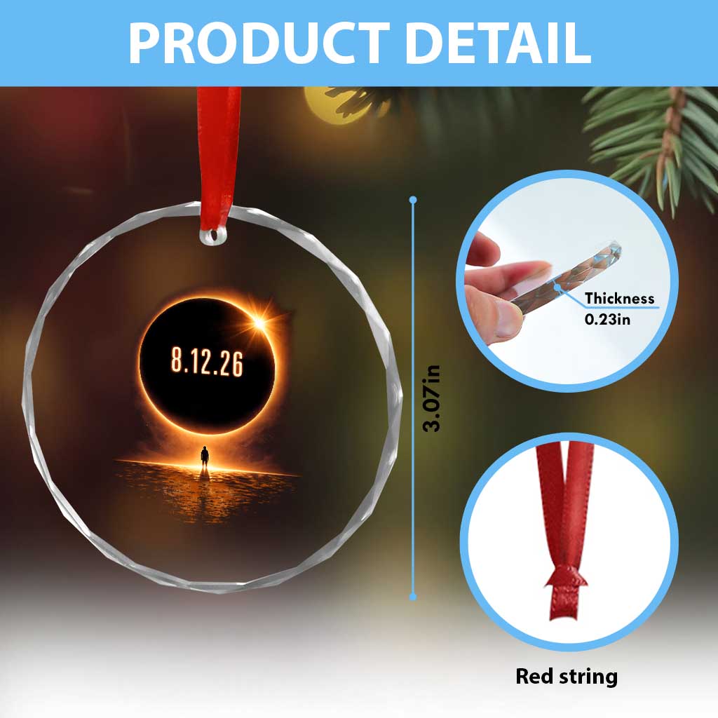 Total Solar Eclipse 2026 Crystal Glass Ornament August 12th Totality Gift TS10 Print Your Wear
