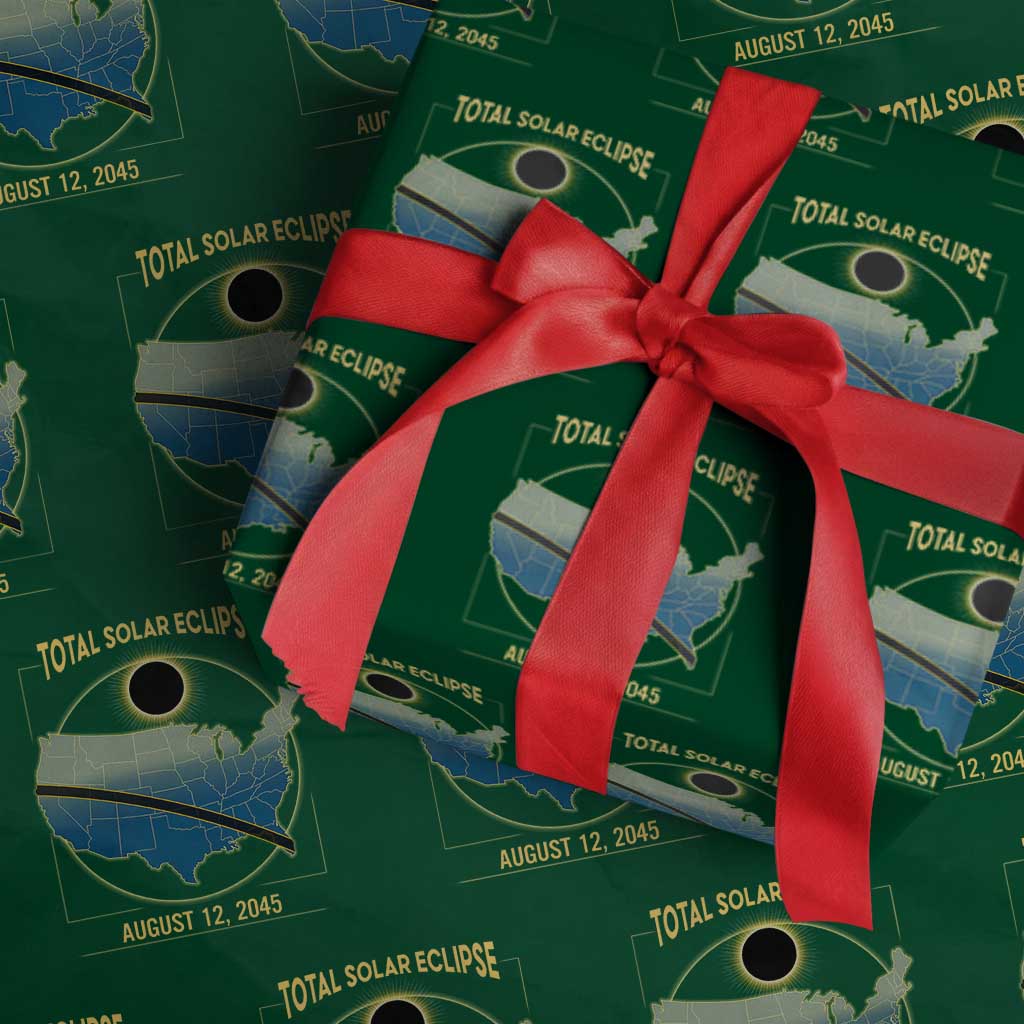 Total Solar Eclipse 2045 Wrapping Paper Roll American Totality Tour Map August 12 TS02 Green Print Your Wear