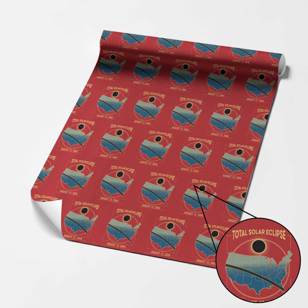 Total Solar Eclipse 2045 Wrapping Paper Roll American Totality Tour Map August 12 TS02 Red Print Your Wear