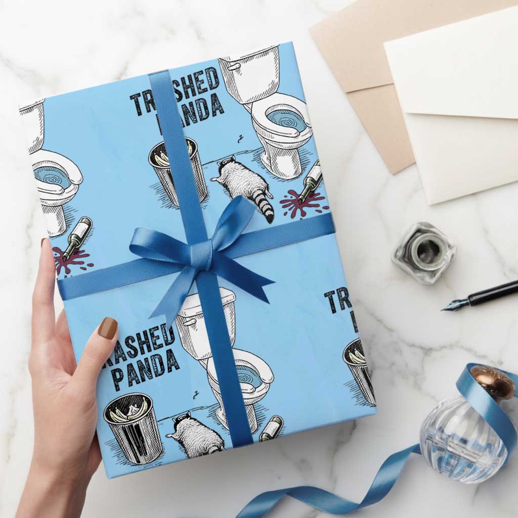Trashed Panda Wrapping Paper Roll Funny Drunk Racoon Meme TS14 Light Blue Print Your Wear