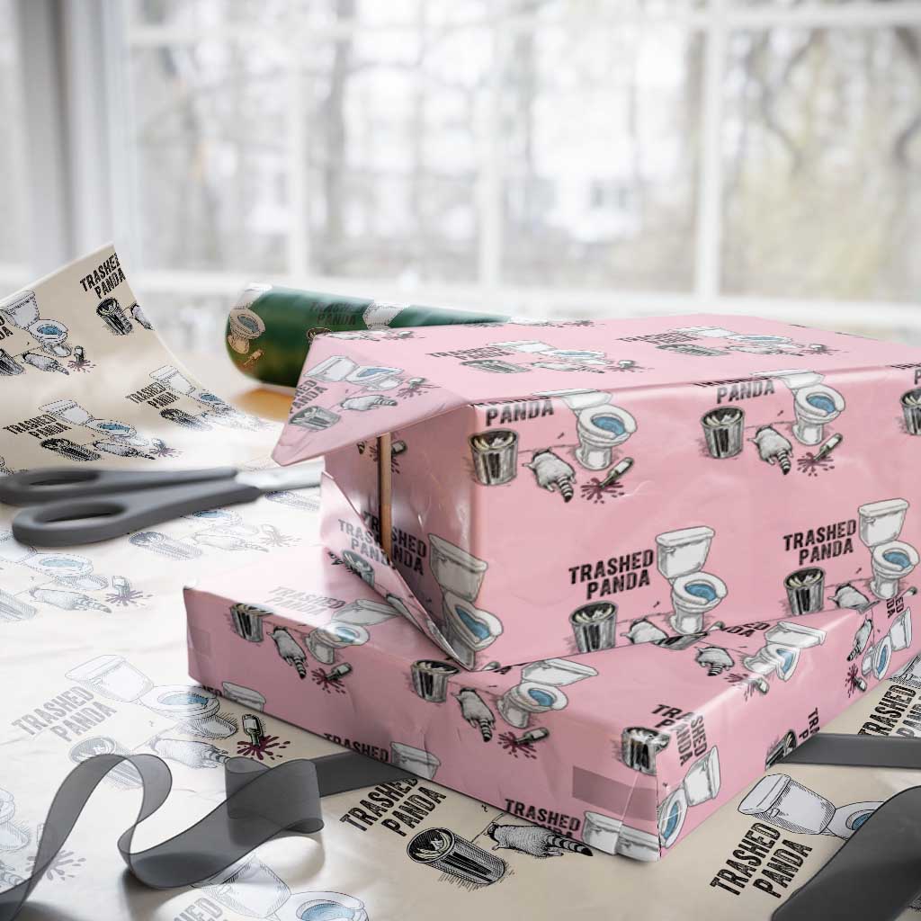 Trashed Panda Wrapping Paper Roll Funny Drunk Racoon Meme TS14 Light Pink Print Your Wear