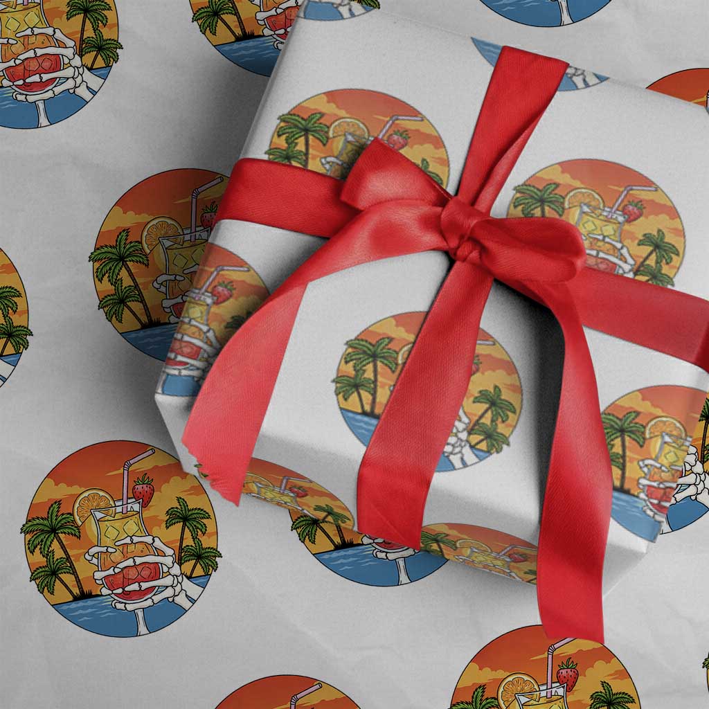 Tropical Skeleton Summerween Wrapping Paper Roll Beach Cocktail Vacation TS12 White Print Your Wear