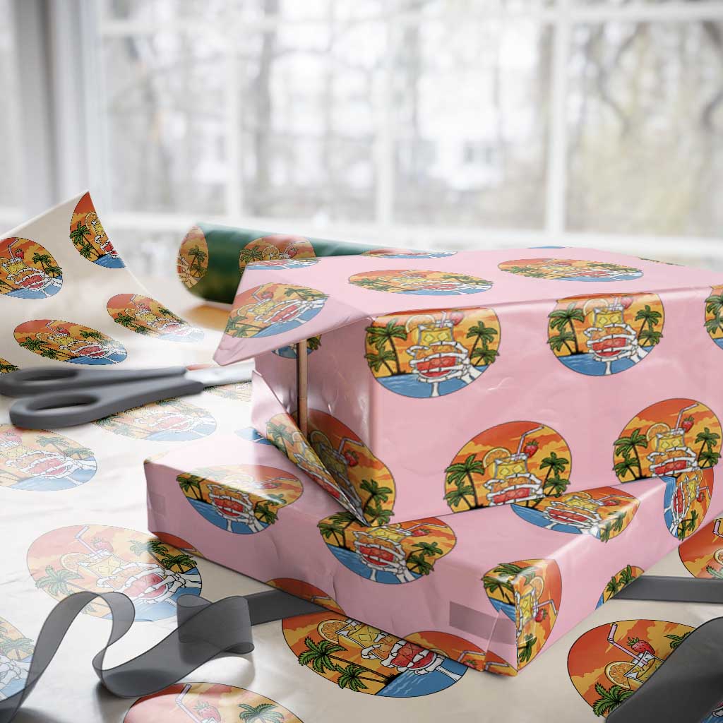 Tropical Skeleton Summerween Wrapping Paper Roll Beach Cocktail Vacation TS12 Light Pink Print Your Wear