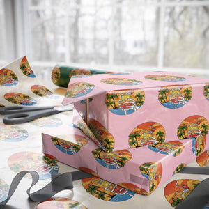 Tropical Skeleton Summerween Wrapping Paper Roll Beach Cocktail Vacation TS12 Light Pink Print Your Wear