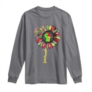 Juneteenth Long Sleeve Shirt Sunflower with Raised Fist Black History African American TS01 Charcoal Print Your Wear