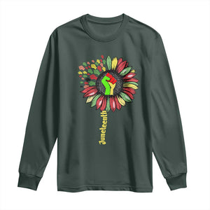 Juneteenth Long Sleeve Shirt Sunflower with Raised Fist Black History African American TS01 Dark Forest Green Print Your Wear