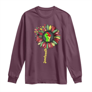 Juneteenth Long Sleeve Shirt Sunflower with Raised Fist Black History African American TS01 Maroon Print Your Wear