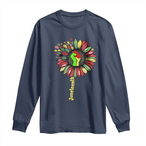 Juneteenth Long Sleeve Shirt Sunflower with Raised Fist Black History African American TS01 Navy Print Your Wear