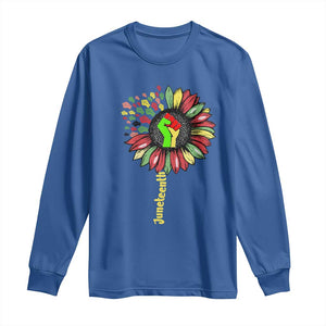 Juneteenth Long Sleeve Shirt Sunflower with Raised Fist Black History African American TS01 Royal Blue Print Your Wear