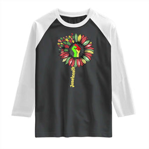 Juneteenth Raglan Shirt Sunflower with Raised Fist Black History African American TS01 Black White Print Your Wear