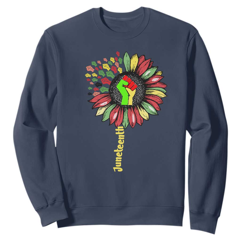 Juneteenth Sweatshirt Sunflower with Fist Black History African American TS01 Navy Printyourwear
