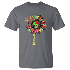 Juneteenth T Shirt Sunflower with Fist Black History African American TS01 Charcoal Printyourwear