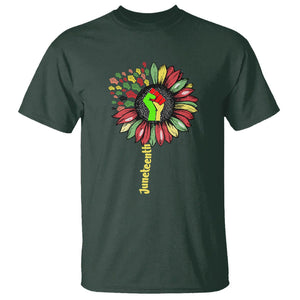 Juneteenth T Shirt Sunflower with Fist Black History African American TS01 Dark Forest Green Printyourwear