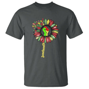 Juneteenth T Shirt Sunflower with Fist Black History African American TS01 Dark Heather Printyourwear