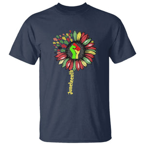 Juneteenth T Shirt Sunflower with Fist Black History African American TS01 Navy Printyourwear