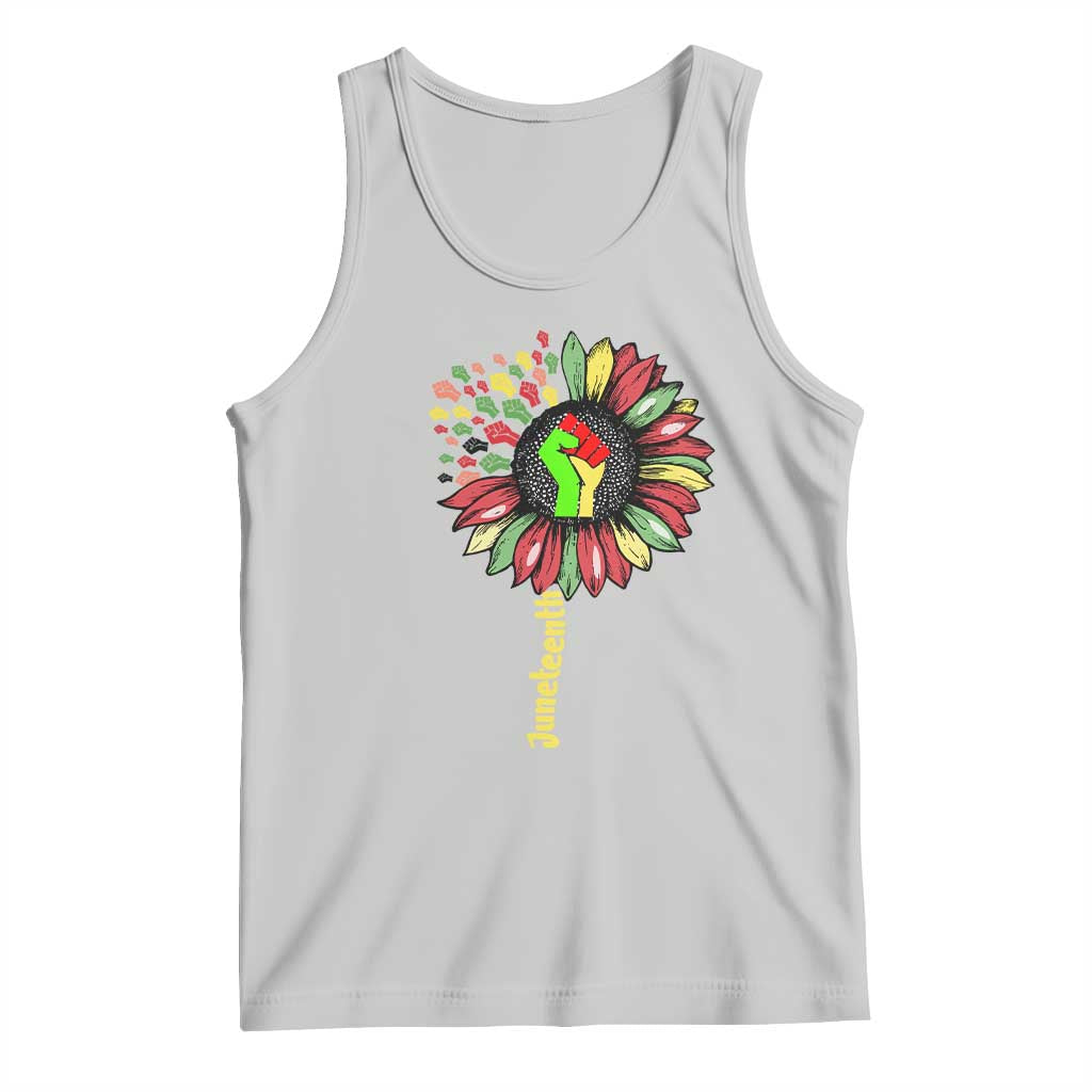 Juneteenth Tank Top Sunflower with Raised Fist Black History African American TS01 Ash Print Your Wear