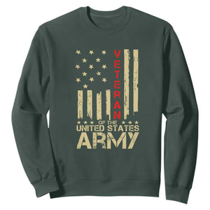 Patriotic U.S. Army Veteran Sweatshirt Vintage Red Line American Flag Military TS01 Dark Forest Green Print Your Wear