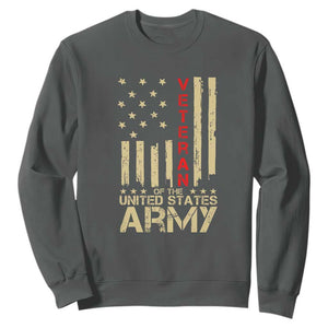 Patriotic U.S. Army Veteran Sweatshirt Vintage Red Line American Flag Military TS01 Dark Heather Print Your Wear