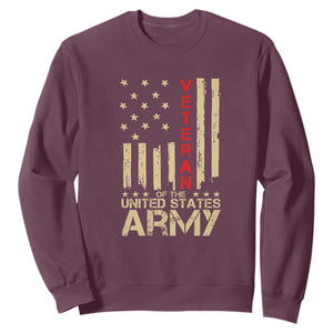 Patriotic U.S. Army Veteran Sweatshirt Vintage Red Line American Flag Military TS01 Maroon Print Your Wear