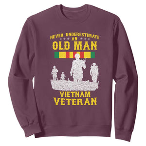 Never Underestimate an Old Man Vietnam Veteran Sweatshirt Patriotic Military Gift TS01 Maroon Print Your Wear