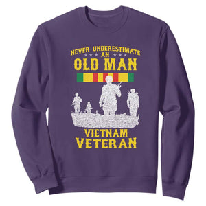 Never Underestimate an Old Man Vietnam Veteran Sweatshirt Patriotic Military Gift TS01 Purple Print Your Wear