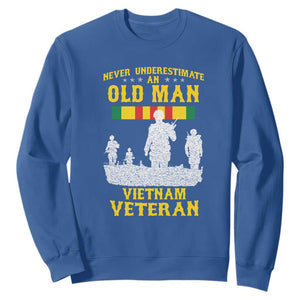 Never Underestimate an Old Man Vietnam Veteran Sweatshirt Patriotic Military Gift TS01 Royal Blue Print Your Wear