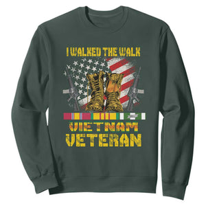 Vietnam Veteran Sweatshirt US Flag & Combat Boots Patriotic Design TS01 Dark Forest Green Print Your Wear