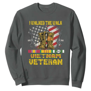 Vietnam Veteran Sweatshirt US Flag & Combat Boots Patriotic Design TS01 Dark Heather Print Your Wear