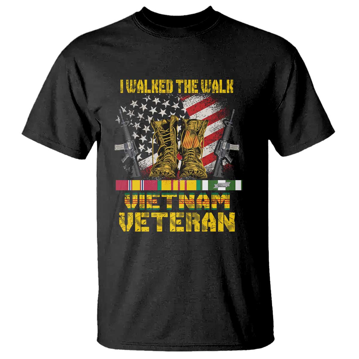 Vietnam Veteran T Shirt US Flag & Combat Boots Patriotic Design TS01 Black Print Your Wear